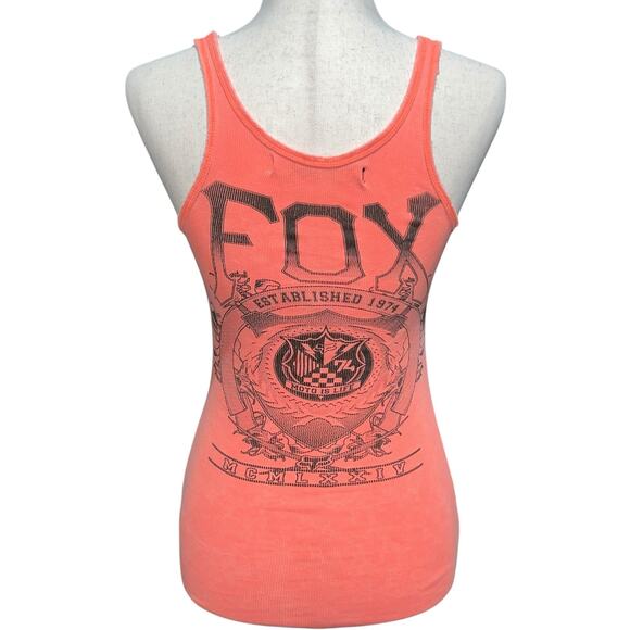 Fox Tops - Vintage y2k Women's Peach Ribbed Fox Racing Graphic Cami Tank Top Sz Small